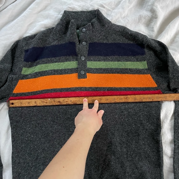 Woolrich Lambswool Half-snap Blanket Stripe Sweater Charcoal rainbow stripes - Picture 3 of 8